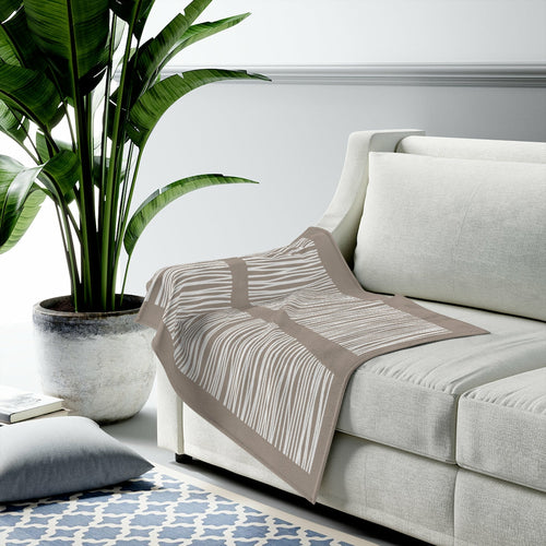 Abstract Lines Beige Plush Velveteen Throw