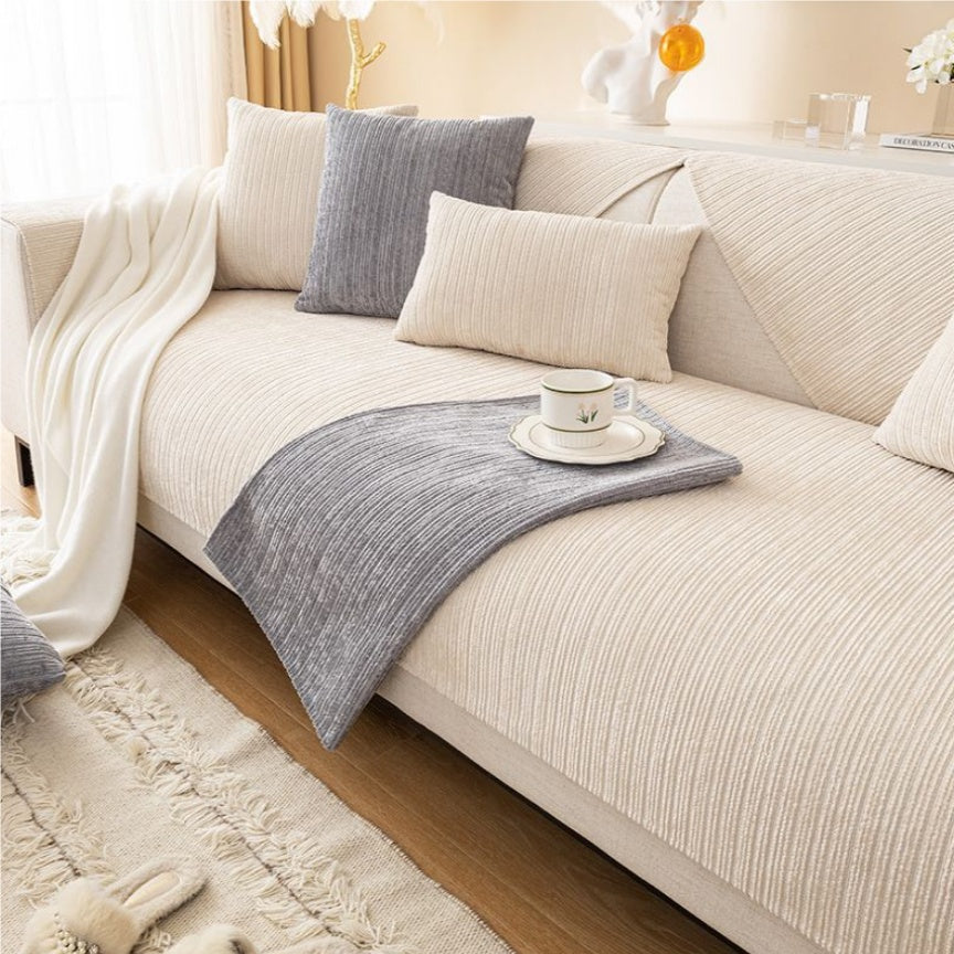 Chenille cushion cover with soft-woven textured fabric in a modern design