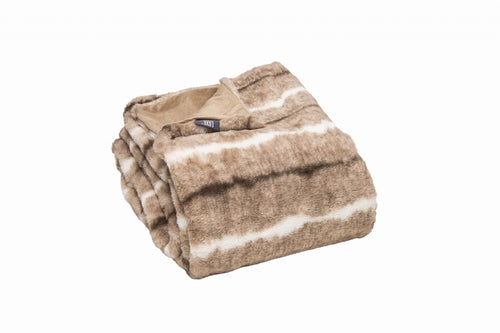 Faux Fur Throw in Cream & Light Brown