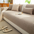Faux cotton-linen cushion cover in neutral wabi-sabi textured fabric, square format