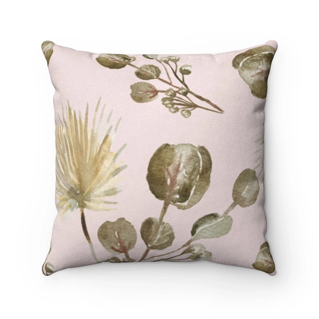 Faux suede cushion cover with multicoloured floral print pattern