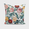 Floral vintage-style cushion cover with botanical garden print in muted tones