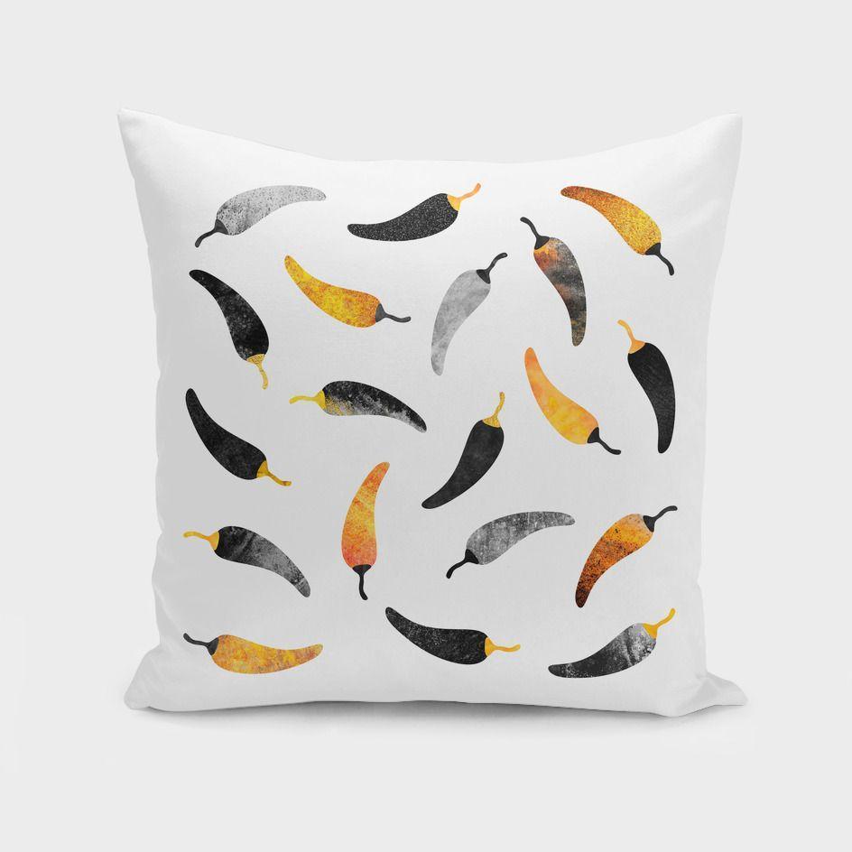 Chilli pepper print cotton cushion cover in red and green, 16×16 inches