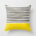 Yellow and white striped cushion cover with envelope back closure