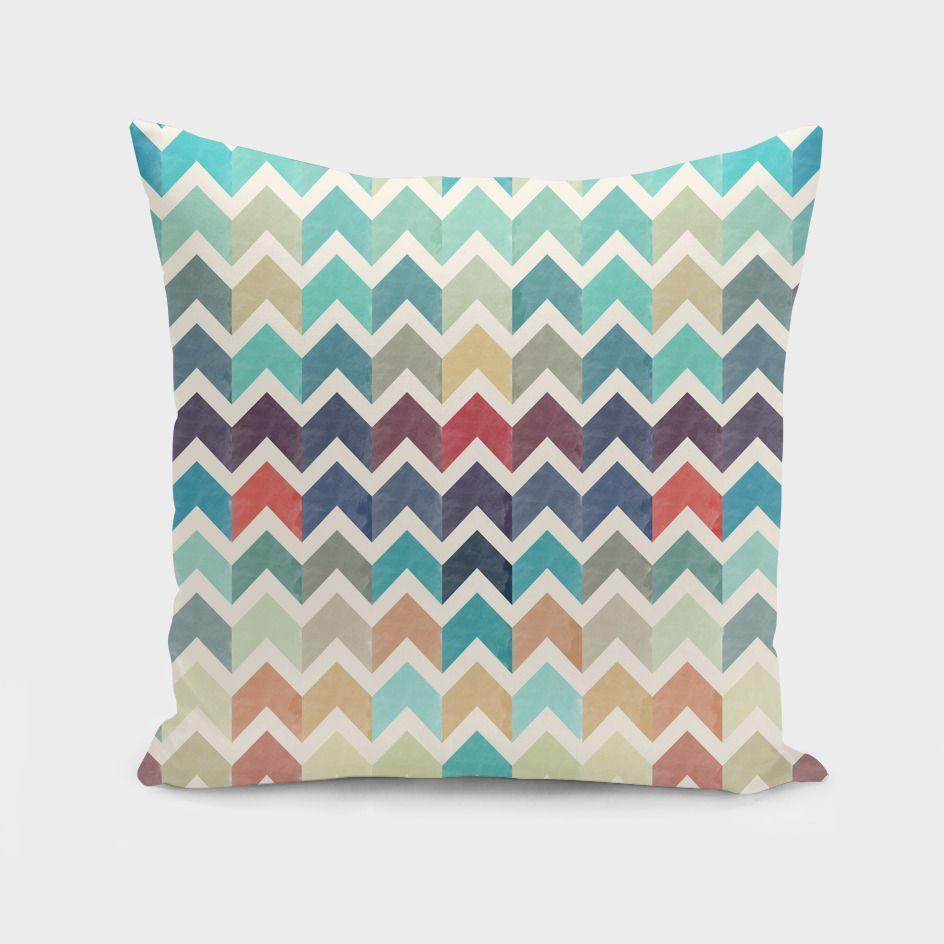 Watercolour chevron patterned cushion cover in soft blended hues, 16 inch